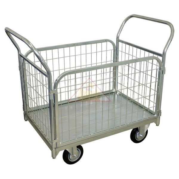 ТС-Ц5. Платформенная оцинкованная тележка с быстро съемными сетчатыми бортами