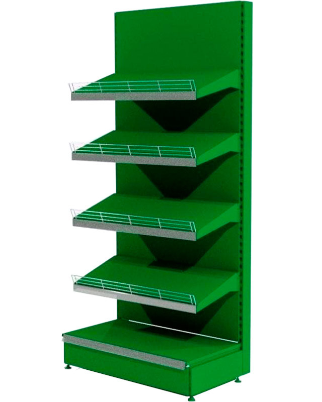 Овощной стеллаж с металлическим полками без фриза