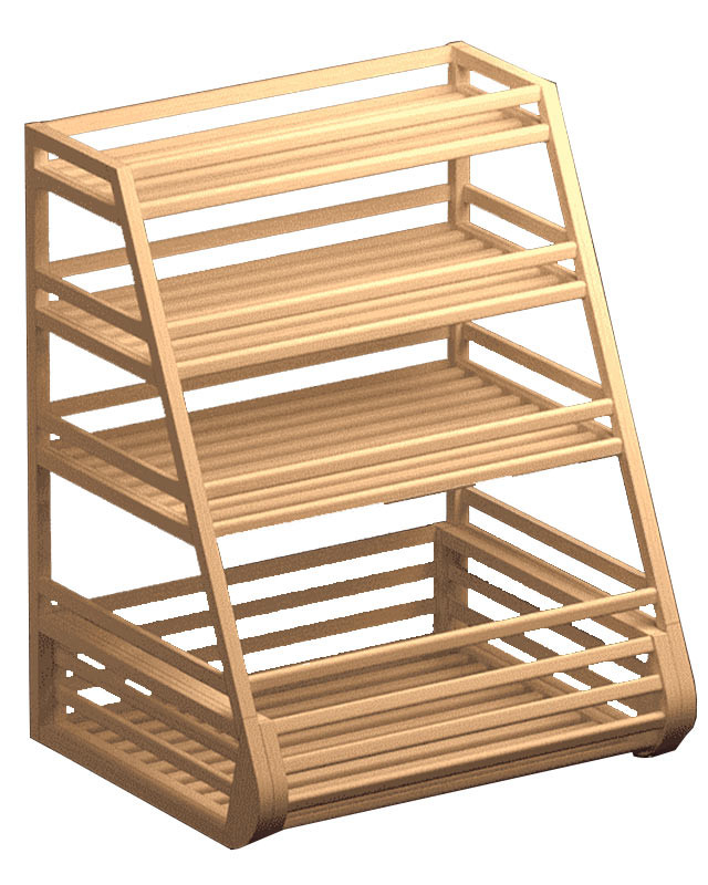 Стеллаж для хлеба и багетов с тремя прямыми полками и накопителем