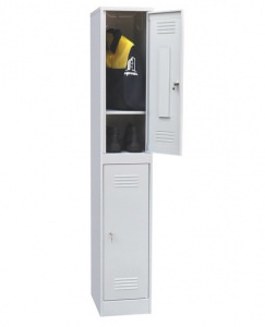 Шкаф металлический для одежды с закрытыми дверями двухсекционный