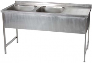 Ванна моечная двухгнездовая с рабочей поверхностью длина 1000 мм