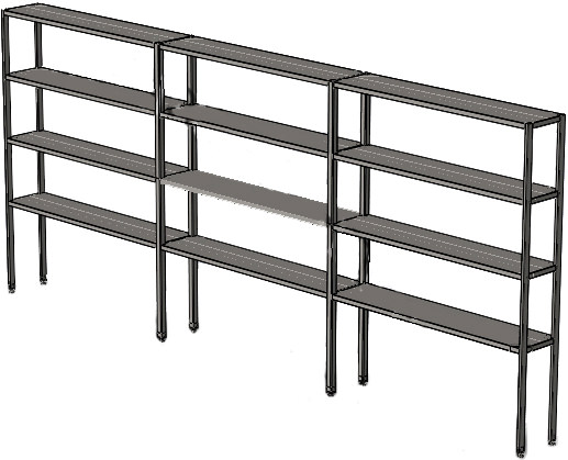 Стеллаж модульный со сплошными полками (разборный) с уровнями фиксированными длина 9000 мм